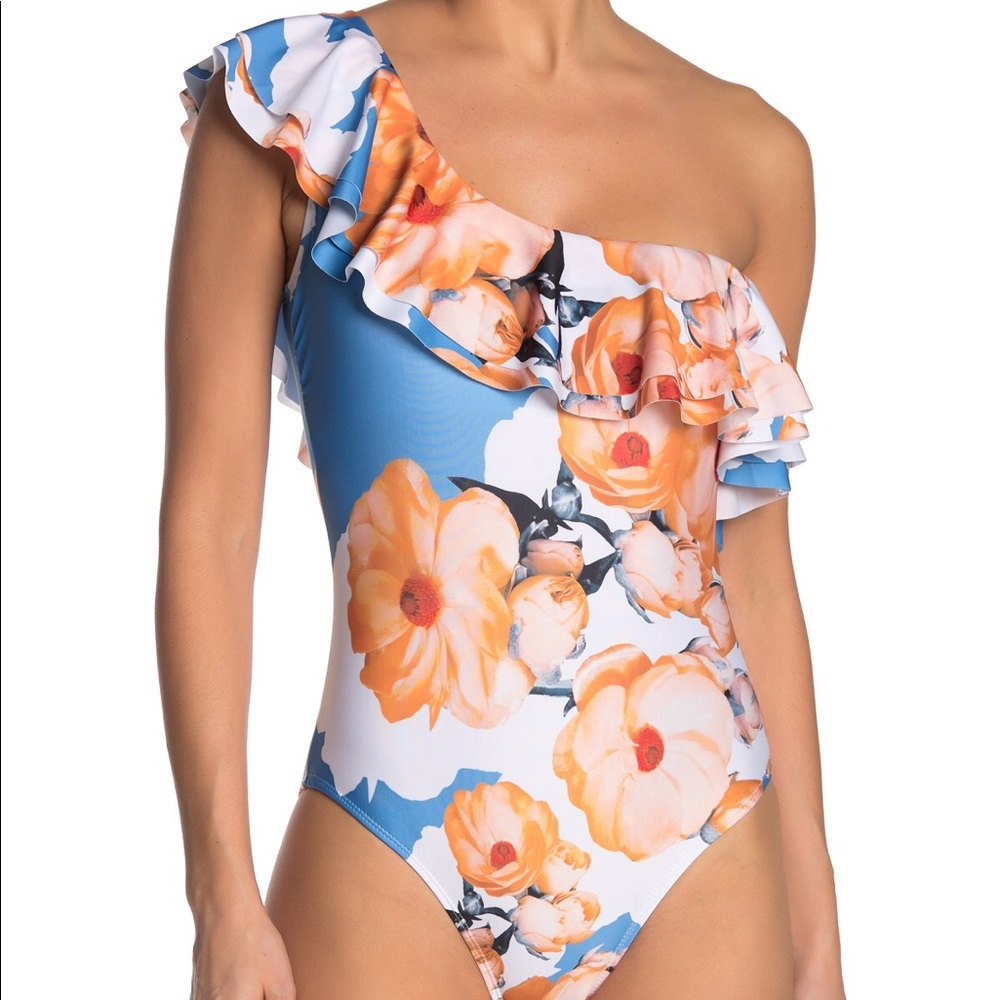 NWT 1 Piece Ruffle 1 shoulder swimsuit